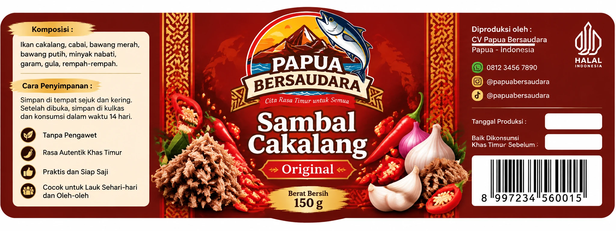 Label kemasan Sambal Cakalang Original 150 gram