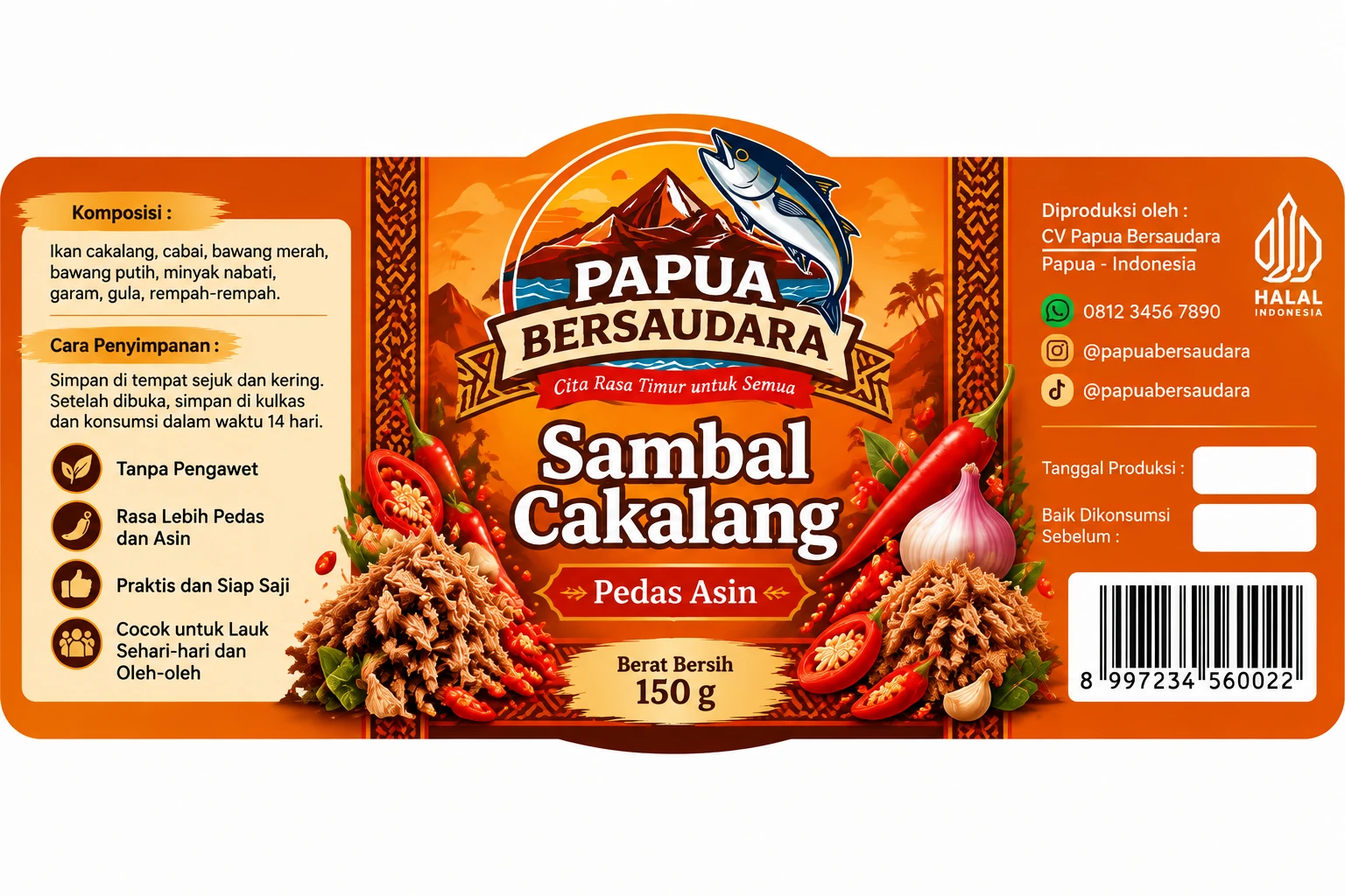 Label kemasan Sambal Cakalang Pedas Asin 150 gram